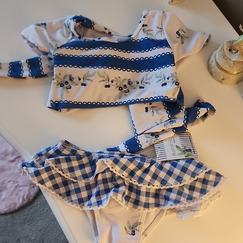 Blue and White Floral Kids Bikini